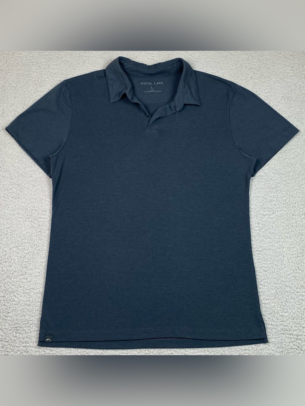 Pistol Lake Open Collar Shirt Men's Size L Blue Short Sleeve Polo Stretch Large